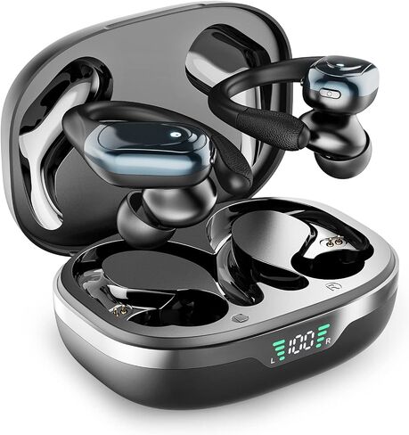 Bluetooth Headphones 60 Hours Playback, Noise Cancelling Wireless Earbuds with LED Battery Display Wireless Charging Case and Over-Ear Waterproof Headphones for Sports Running - Black in Saudi Arabia