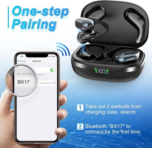 Bluetooth Headphones 60 Hours Playback, Noise Cancelling Wireless Earbuds with LED Battery Display Wireless Charging Case and Over-Ear Waterproof Headphones for Sports Running - Black in Saudi Arabia