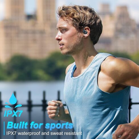 Bluetooth Headphones 60 Hours Playback, Noise Cancelling Wireless Earbuds with LED Battery Display Wireless Charging Case and Over-Ear Waterproof Headphones for Sports Running - Black in Saudi Arabia