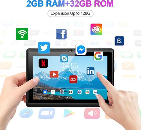 تابلت صغير مقاس 7 بوصات بنظام Android 11 بسعة 2 جيجابايت + 32 جيجابايت مزود بشاشة HD IPS وكاميرا مزدوجة وواي فاي GMS مع حافظة (أبيض) in Kuwait