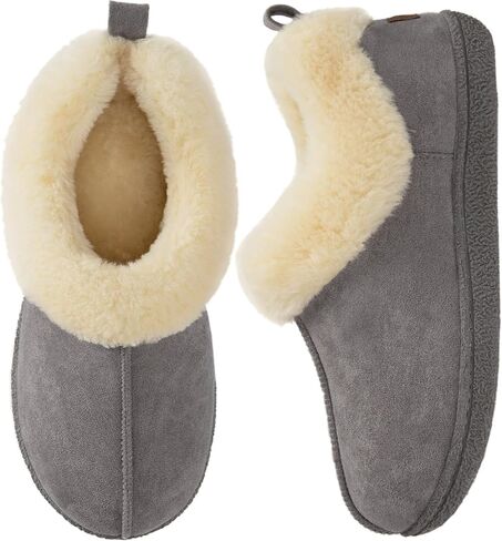 HomeTop Women's Closed-back Slippers Faux Wool Warm Non-slip Outdoor Indoor House Shoes with Fuzzy Collar in Kuwait