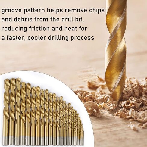 25pcs 1-13mm High Speed Steel Twist Drill Bit Set, HSS Drill Bit Set Straight Shank Metal Drill Bits Reverse-Twist Drill Bits Left-Hand Drill-Bit Set for Plastic Wood Aluminum Metal (Gold) in Saudi Arabia