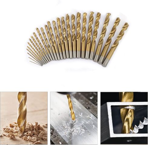 25pcs 1-13mm High Speed Steel Twist Drill Bit Set, HSS Drill Bit Set Straight Shank Metal Drill Bits Reverse-Twist Drill Bits Left-Hand Drill-Bit Set for Plastic Wood Aluminum Metal (Gold) in Saudi Arabia