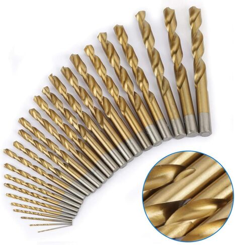 25pcs 1-13mm High Speed Steel Twist Drill Bit Set, HSS Drill Bit Set Straight Shank Metal Drill Bits Reverse-Twist Drill Bits Left-Hand Drill-Bit Set for Plastic Wood Aluminum Metal (Gold) in Saudi Arabia