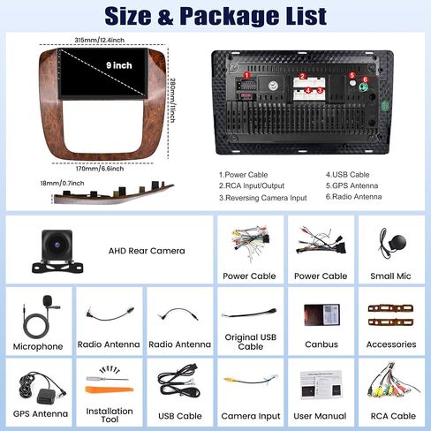 [4+64G] ستيريو سيارة 8-Core Android 13 لسيارة GMC Yukon Chevy Silverado Tahoe Suburban 2007-2012 مع Carplay&Android Auto، راديو سيارة 9 بوصة مع وصلة مرآة بلوتوث FM/RDS WiFi GPS SWC+كاميرا احتياطية in Saudi Arabia