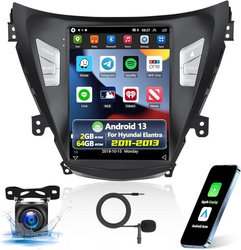 ستيريو سيارة 2+64G Android 13 لسيارة Hyundai Elantra 2011-2013 مع Apple Carplay Android Auto، راديو سيارة بشاشة لمس عالية الدقة 9.7 بوصة مع نظام تحديد المواقع العالمي (GPS)، واي فاي، بلوتوث، راديو FM/RDS، HiFi، SWC+كاميرا احتياطية in Saudi Arabia