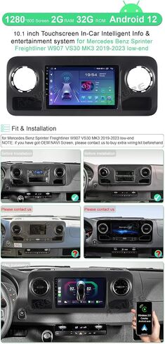 راديو ستيريو للسيارة من ASURE لسيارة Benz Sprinter Freightliner W907 VS30 MK3 2019-2023 نهاية منخفضة، 9 بوصة 4Core 2+32GB وحدة ملاحة GPS رئيسية للسيارة مع Carplay Android Auto 1280x800 مشغل شاشة لمس in Saudi Arabia