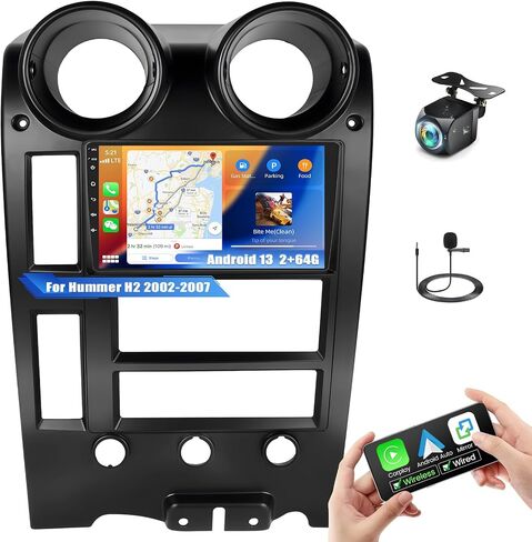 ستيريو سيارة 2G+64G Android 13 لسيارة Hummer H2 2002-2007 مع Carplay Android Auto، شاشة لمس 9 بوصات Hummer H2 راديو السيارة مع وصلة مرآة WiFi/GPS ملاحة بلوتوث FM/RDS SWC+كاميرا خلفية in Saudi Arabia