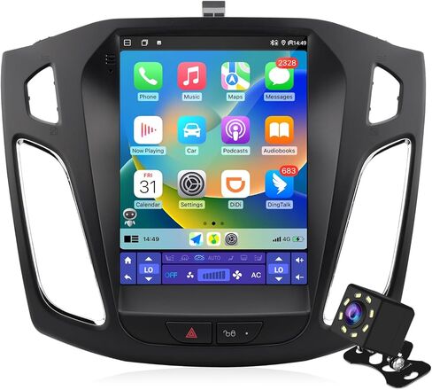 ستيريو سيارة 2+32G Android 12 Double Din لسيارة Ford Focus 2012-2018 مع راديو بشاشة لمس عمودية 10.4 بوصة مدمج في Carplay اللاسلكي/Android Auto/GPS/Bluetooth/FM/AUX-in/SWC/كاميرا احتياطية in Saudi Arabia