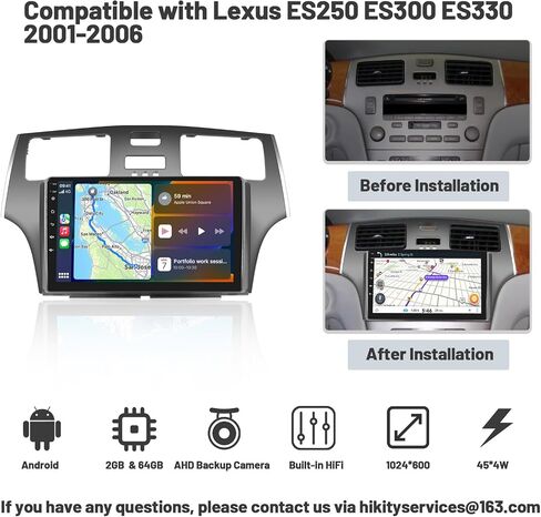 [2+64G] لسيارة Lexus ES250 ES300 ES330 2001-2006 Android 13 Car Stereo Wireless CarPlay Android Auto، شاشة لمس 9 بوصة راديو ملاحة GPS مع ميكروفون كاميرا احتياطية WiFi RDS BT in Saudi Arabia