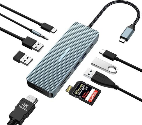 محول محور USB C 10 في 1 - دونجل HOPDAY مع 4K HDMI، ومحطة إرساء USB C، PD 100W، USB 3.0، قارئ بطاقة SD/TF، ​​صوت 3.5 مم، محور متعدد المنافذ لأجهزة الكمبيوتر المحمول والكمبيوتر اللوحي in Saudi Arabia