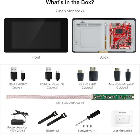 شاشة ELECROW 7 بوصة محمولة تعمل باللمس CrowVision لشاشة Raspberry Pi 1024x600 IPS LCD شاشة عرض للسفر متوافقة مع وحدة تحكم ألعاب الكمبيوتر المحمول DIY Projects in Kuwait