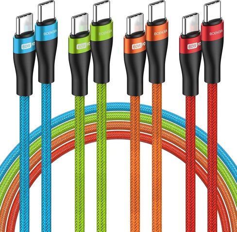 USB C to USB C Cable 10FT 4-Pack, USB C Charger Cable 60W Nylon Braided Compatible for Phone 15/15 Pro/15 Pro Max, MacBook Air/Pro, Samsung Galaxy S23/S22 Ultra, Switch in Saudi Arabia