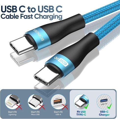 USB C to USB C Cable 10FT 4-Pack, USB C Charger Cable 60W Nylon Braided Compatible for Phone 15/15 Pro/15 Pro Max, MacBook Air/Pro, Samsung Galaxy S23/S22 Ultra, Switch in Saudi Arabia