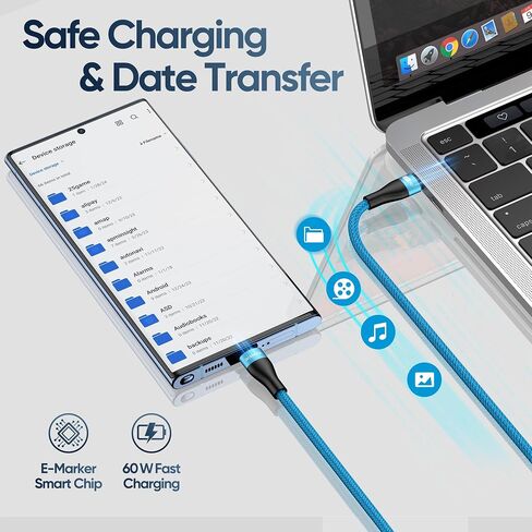 USB C to USB C Cable 10FT 4-Pack, USB C Charger Cable 60W Nylon Braided Compatible for Phone 15/15 Pro/15 Pro Max, MacBook Air/Pro, Samsung Galaxy S23/S22 Ultra, Switch in Saudi Arabia