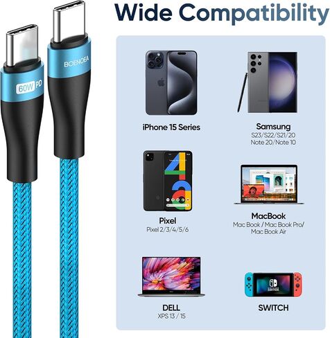USB C to USB C Cable 10FT 4-Pack, USB C Charger Cable 60W Nylon Braided Compatible for Phone 15/15 Pro/15 Pro Max, MacBook Air/Pro, Samsung Galaxy S23/S22 Ultra, Switch in Saudi Arabia