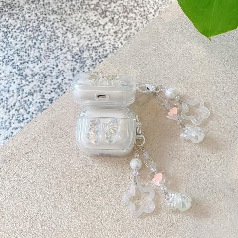 غطاء حافظة AirPods Pro 2nd مع سلسلة مفاتيح، غطاء مقاوم للصدمات ناعم وشفاف لطيف ثلاثي الأبعاد مع سلسلة مفاتيح من الخرز على شكل قلب لامع لـ AirPods Pro الجيل الثاني in Saudi Arabia
