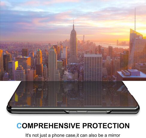 Z Fold 6 Case for Samsung Galaxy Z Fold 6 Phone Case, Clear View Mirror Flip Case with Kickstand, Cover for Samsung Z Fold 6 5G Case PU Leather Heavy Duty Shockproof Protective Case 7.6" (Blue) in Saudi Arabia