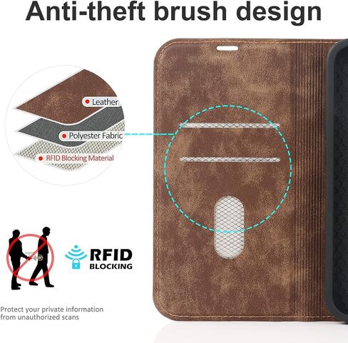 QLTYPRI Magnetic Case for iPhone 13/14 Wallet Case Compatible with Magsafe with [RFID Blocking] Card Holder Slots, PU Leather Flip Folio Cover Kickstand Protective Shockproof Phone Case - Brown in Saudi Arabia