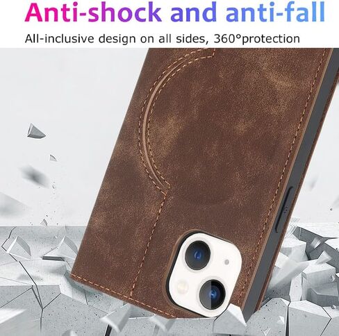 QLTYPRI Magnetic Case for iPhone 13/14 Wallet Case Compatible with Magsafe with [RFID Blocking] Card Holder Slots, PU Leather Flip Folio Cover Kickstand Protective Shockproof Phone Case - Brown in Saudi Arabia