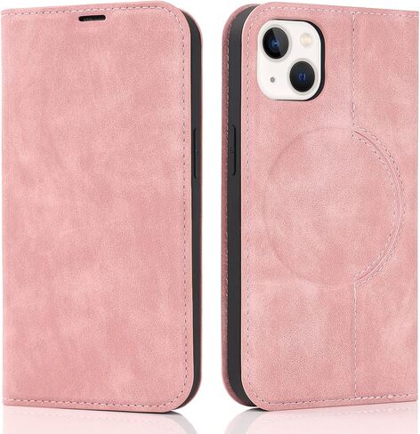 حافظة مغناطيسية QLTYPRI لهاتف iPhone 13/14 متوافقة مع Magsafe مع فتحات حامل بطاقات [RFID]، غطاء قابل للطي من جلد البولي يوريثان، حافظة هاتف واقية مضادة للصدمات - بني in Kuwait