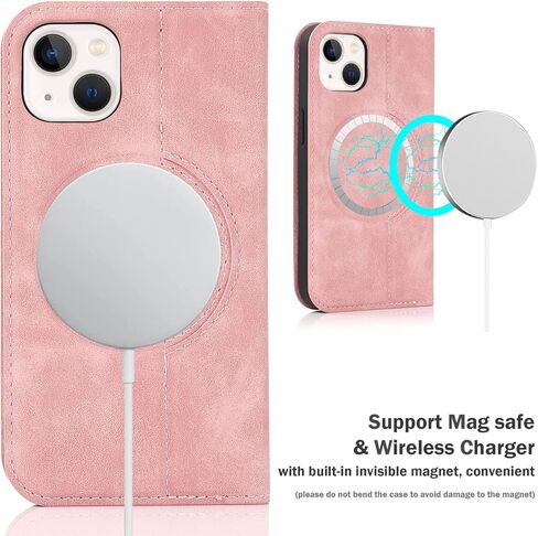 حافظة مغناطيسية QLTYPRI لهاتف iPhone 13/14 متوافقة مع Magsafe مع فتحات حامل بطاقات [RFID]، غطاء قابل للطي من جلد البولي يوريثان، حافظة هاتف واقية مضادة للصدمات - بني in Kuwait