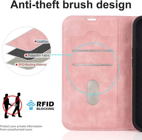 حافظة مغناطيسية QLTYPRI لهاتف iPhone 13/14 متوافقة مع Magsafe مع فتحات حامل بطاقات [RFID]، غطاء قابل للطي من جلد البولي يوريثان، حافظة هاتف واقية مضادة للصدمات - بني in Kuwait