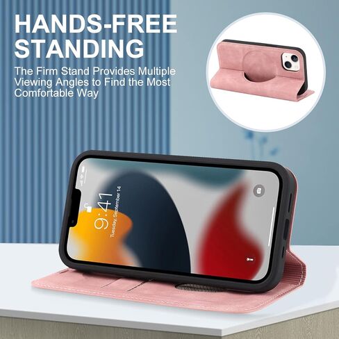 حافظة مغناطيسية QLTYPRI لهاتف iPhone 13/14 متوافقة مع Magsafe مع فتحات حامل بطاقات [RFID]، غطاء قابل للطي من جلد البولي يوريثان، حافظة هاتف واقية مضادة للصدمات - بني in Kuwait