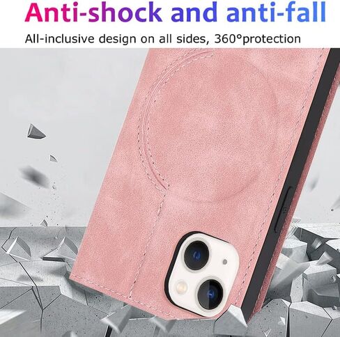 حافظة مغناطيسية QLTYPRI لهاتف iPhone 13/14 متوافقة مع Magsafe مع فتحات حامل بطاقات [RFID]، غطاء قابل للطي من جلد البولي يوريثان، حافظة هاتف واقية مضادة للصدمات - بني in Kuwait