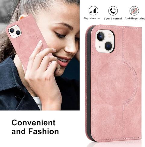 حافظة مغناطيسية QLTYPRI لهاتف iPhone 13/14 متوافقة مع Magsafe مع فتحات حامل بطاقات [RFID]، غطاء قابل للطي من جلد البولي يوريثان، حافظة هاتف واقية مضادة للصدمات - بني in Kuwait