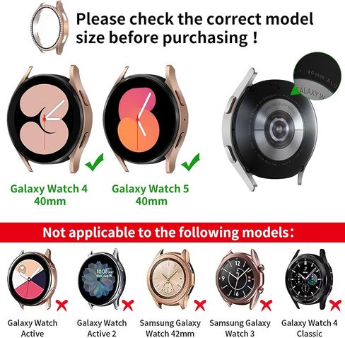 Bling Band with Case Compatible with Samsung Galaxy Watch 4 & 5 40mm 44mm Model，20mm Stylish Stainless Band Bling Diamond Butterfly Bracelet for Women (Rose Gold-40MM) in Saudi Arabia