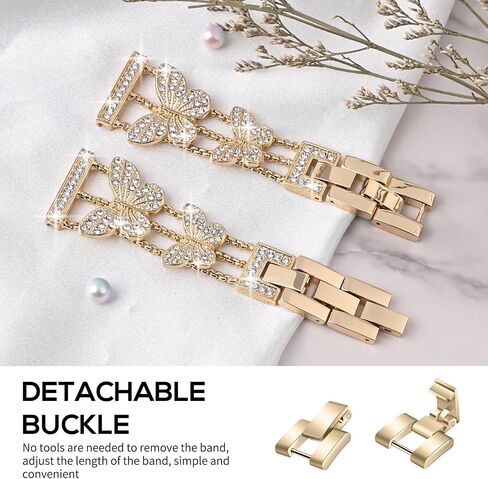 Bling Band with Case Compatible with Samsung Galaxy Watch 4 & 5 40mm 44mm Model，20mm Stylish Stainless Band Bling Diamond Butterfly Bracelet for Women (Rose Gold-40MM) in Saudi Arabia