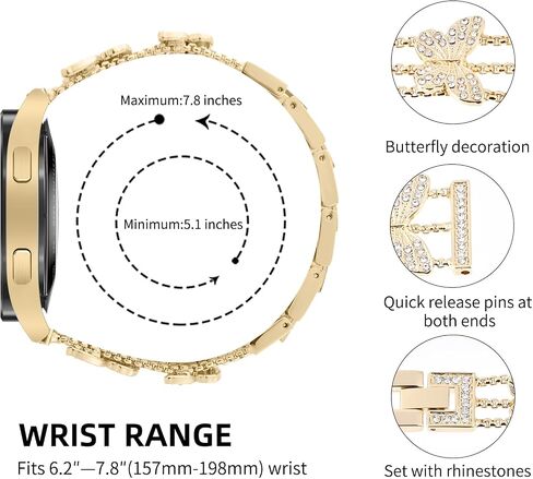Bling Band with Case Compatible with Samsung Galaxy Watch 4 & 5 40mm 44mm Model，20mm Stylish Stainless Band Bling Diamond Butterfly Bracelet for Women (Rose Gold-40MM) in Saudi Arabia