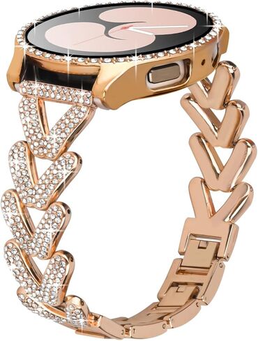 Bling Band with Case Compatible with Samsung Galaxy Watch 4 & 5 40mm 44mm Model，20mm Stylish Stainless Band Bling Diamond Butterfly Bracelet for Women (Rose Gold-40MM) in Saudi Arabia