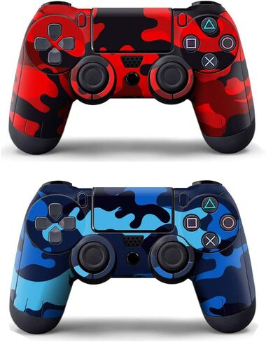Skin Sticker Protective Cover for PS4 Playstation Controller Camouflage Red and Blue (2 Pieces) in Kuwait
