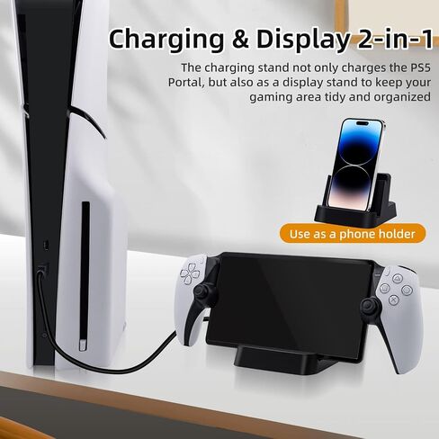 حامل شاحن محمول Mcbazel PS، محطة شحن لمشغل PS Portal عن بعد، حامل شحن مع منفذ شحن من النوع C لبوابة PS5 - أسود in Saudi Arabia