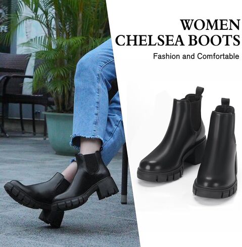 Women's Chelsea Boots Platform Ankle Boots Elastic Fashion Lug Sole Chunky Heel Booties in Saudi Arabia