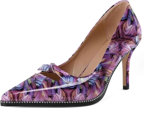 Soireelady Womens Beaded Pumps Stiletto High Heel with Bow Pointed Toe Slip On Fashion Dress Shoes Patent Leather 3.5 Inch in Saudi Arabia