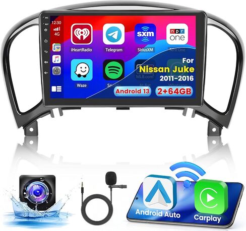 راديو ستيريو للسيارة 2+64G Android 13 CarPlay لسيارة Nissan Juke 2011-2016، شاشة لمس عالية الدقة 9 بوصة متوافقة مع Android Auto، كاميرا احتياطية AHD، وصلة مرآة، GPS، WiFi، FM RDS in Saudi Arabia