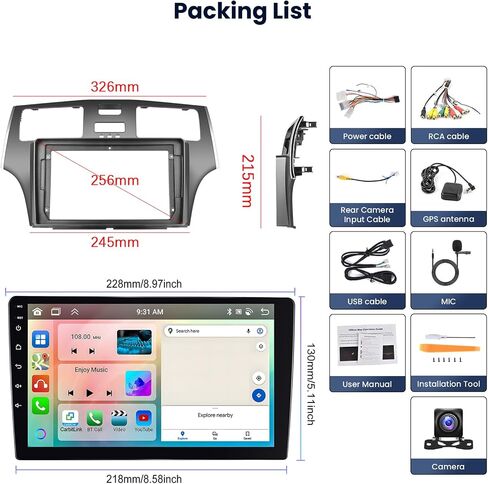 Hodozzy 4G+64G 8 Core Android Car Stereo for Lexus ES250 ES300 ES330 2001 2002 2003 2004 2005 2006 راديو، 9 بوصة تعمل باللمس راديو السيارة مع Carplay&Android Auto، GPS، بلوتوث، WIFI، FM، كاميرا in Saudi Arabia