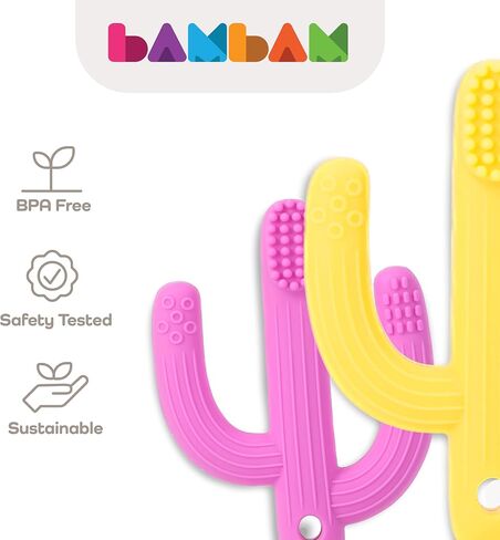 BAMBAM Baby – Premium Silicone Teething Toothbrush Toy | 100% BPA Free, Child Safety Tested, for Baby & Infant 3-6 and 6-12 Months | Carl The Cactus Teether Toys (Magic Magenta) in Saudi Arabia