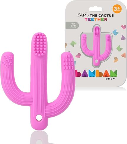 BAMBAM Baby – Premium Silicone Teething Toothbrush Toy | 100% BPA Free, Child Safety Tested, for Baby & Infant 3-6 and 6-12 Months | Carl The Cactus Teether Toys (Magic Magenta) in Saudi Arabia
