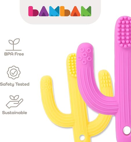 BAMBAM Baby – Premium Silicone Teething Toothbrush Toy | 100% BPA Free, Child Safety Tested, for Baby & Infant 3-6 and 6-12 Months | Carl The Cactus Teether Toys (Magic Magenta) in Saudi Arabia