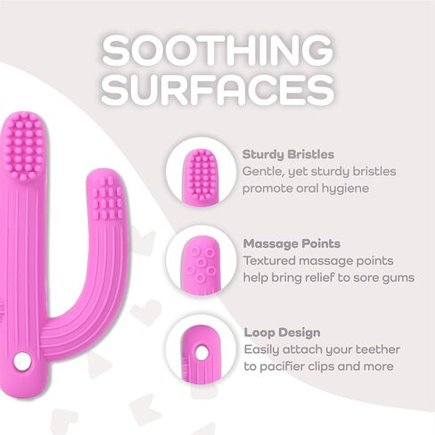 BAMBAM Baby – Premium Silicone Teething Toothbrush Toy | 100% BPA Free, Child Safety Tested, for Baby & Infant 3-6 and 6-12 Months | Carl The Cactus Teether Toys (Magic Magenta) in Saudi Arabia