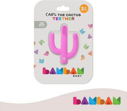 BAMBAM Baby – Premium Silicone Teething Toothbrush Toy | 100% BPA Free, Child Safety Tested, for Baby & Infant 3-6 and 6-12 Months | Carl The Cactus Teether Toys (Magic Magenta) in Saudi Arabia