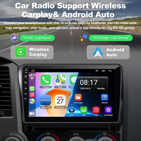 راديو سيارة 4+64 جيجا لسيارة Toyota Tundra 2007-2013 وSequoia 2008-2018، نظام Android 12 10 بوصة Tundra Stereo مع Carplay اللاسلكي ودعم Android التلقائي بلوتوث/التحكم الصوتي/GPS/كاميرا احتياطية/FM in Saudi Arabia
