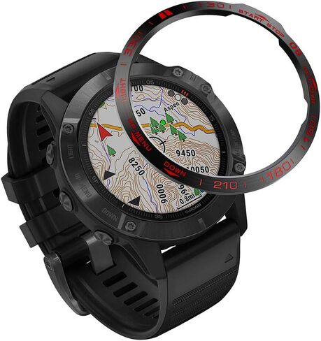 حلقة إطار من الفولاذ المقاوم للصدأ متوافقة مع ساعة Garmin Fenix ​​6/6 Pro، غطاء لاصق بحلقة إطار مضاد للخدش والاصطدام لملحقات ساعة Garmin (أسود - ليس لـ 6X/6X Pro) in Kuwait
