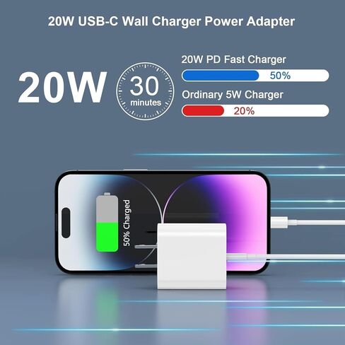 شاحن iPhone سريع الشحن، 3 عبوات [معتمد من Apple MFi] PD 20W USB C iPhone Fast Charger Block & 6FT Type C إلى Lightning كابل مزامنة بيانات الشحن السريع لهاتف iPhone 14 13 12 11 XS XR X 8 7 6 iPad in Saudi Arabia