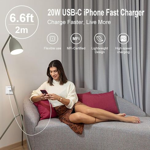شاحن iPhone سريع الشحن، 3 عبوات [معتمد من Apple MFi] PD 20W USB C iPhone Fast Charger Block & 6FT Type C إلى Lightning كابل مزامنة بيانات الشحن السريع لهاتف iPhone 14 13 12 11 XS XR X 8 7 6 iPad in Saudi Arabia
