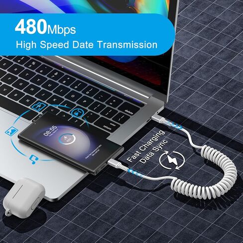 Type C to Type C Cable Fast Charging for iPhone 15/15 Pro/15 Pro Max/15 Plus, 6ft Android Auto USB C Coild Cable for Car for Google Pixel 8 Pro 7a 7 Pro 6a 6 Pro 5a 5 4a 4 XL, Samsung S23 FE S22 S21 in Saudi Arabia